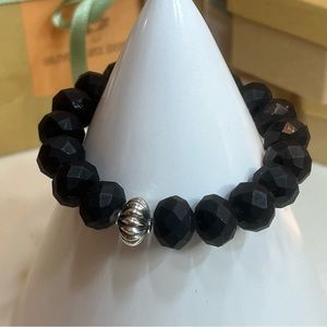 Black Onyx & Antique Sterling Silver Stretch Bracelet
